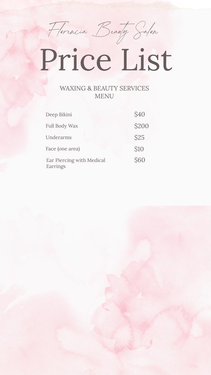 Florencia Beauty Salon pricing for additional beauty services and treatments